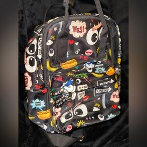 Black Graphic Pop Art Bag with Cartoon Elements